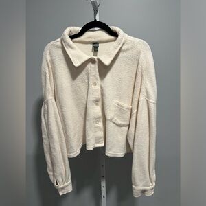 Wild Fable Cream Ivory Fleece Cropped Button Down Boxy Oversized Shacket Size XL